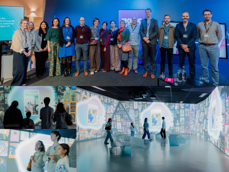 Partners bij de opening van SocialMed en bezoekers in de immersieve galerij van Technopolis